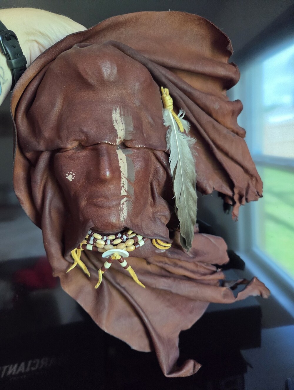 Handcrafted Native American Sculpted Leather Face Exquisite Detailed Signed